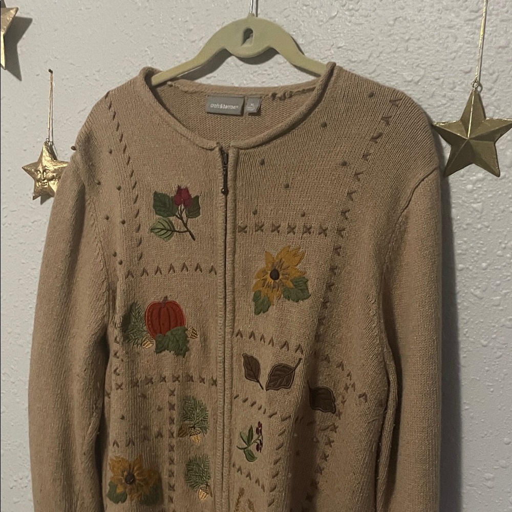Croft & Barrow Embroidered Fall Cardigan in Tan